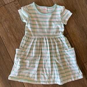 Hanna Andersson mint green striped pocket 100% cotton dress size 100-US 4
